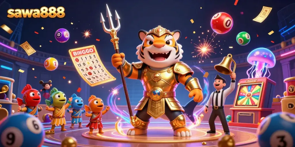 Experience the thrilling world of sawa888 with an epic underwater casino scene featuring vibrant lottery elements.
