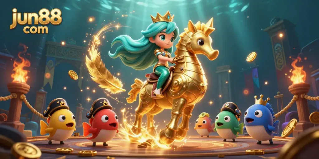 Experience the excitement of gambling with jun88 com in this vibrant, underwater casino scene.