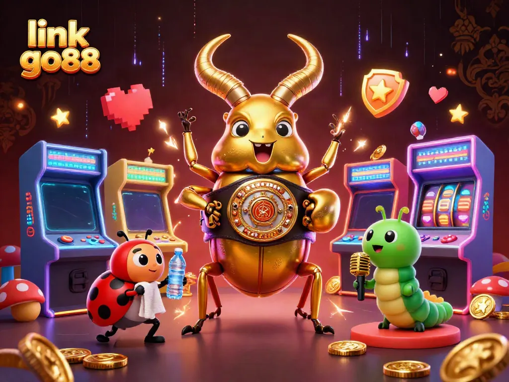 Experience thrilling gameplay at link go88 with giant characters battling in a vibrant casino scene.