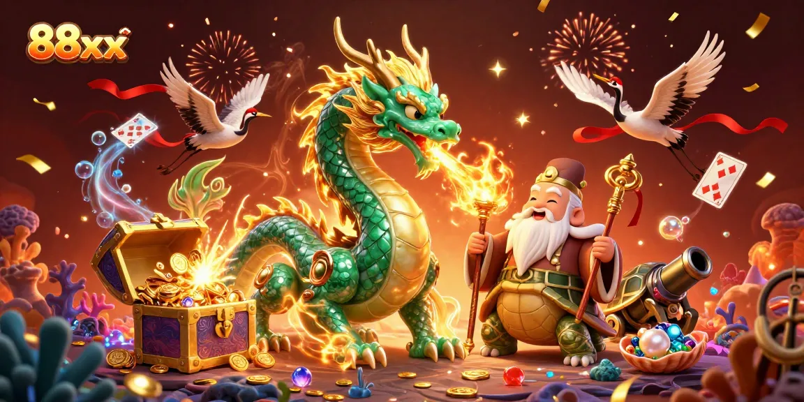 Experience the excitement of 88xx online gambling with vibrant casino elements and enchanting characters.
