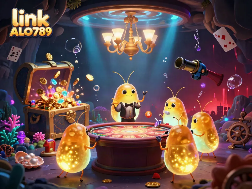 Experience the vibrant glow of link ALO789 at a cave casino with animated glowworms and rich game elements.