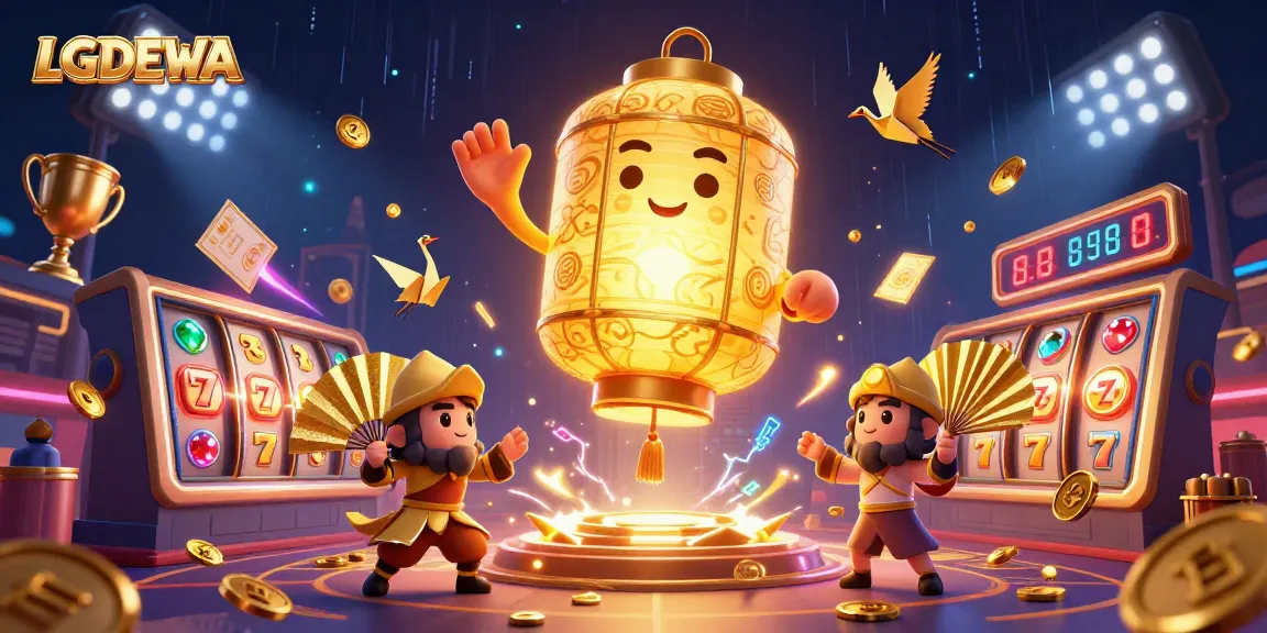 Engage with LGODEWA's immersive slot experience with golden lanterns and vibrant casino elements.