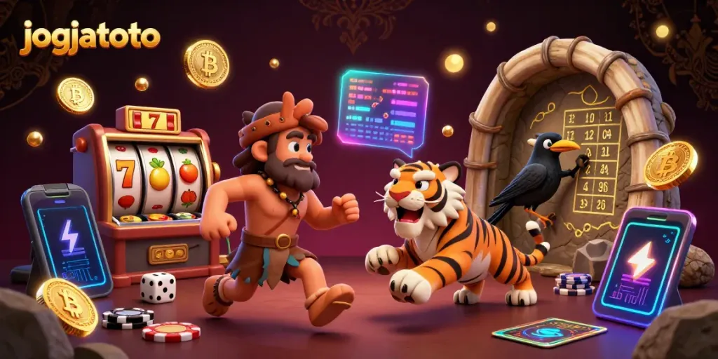 Players challenge the King at jogjatoto's vibrant prehistoric casino full of exciting gaming elements.