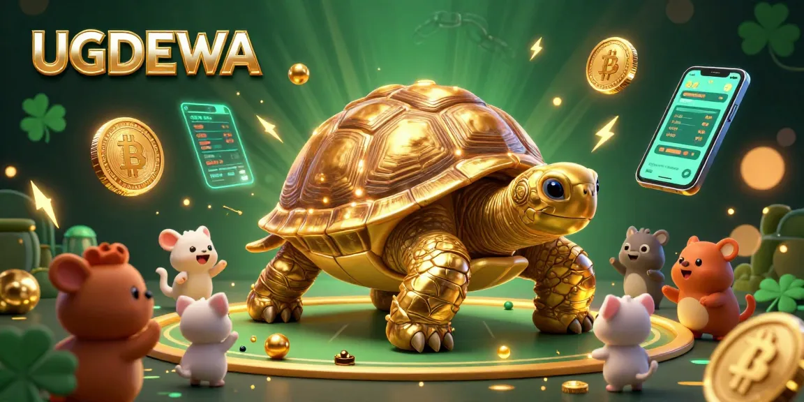 Experience thrilling gameplay with UGDEWA through a vibrant slot adventure featuring a golden tortoise and crypto coins.