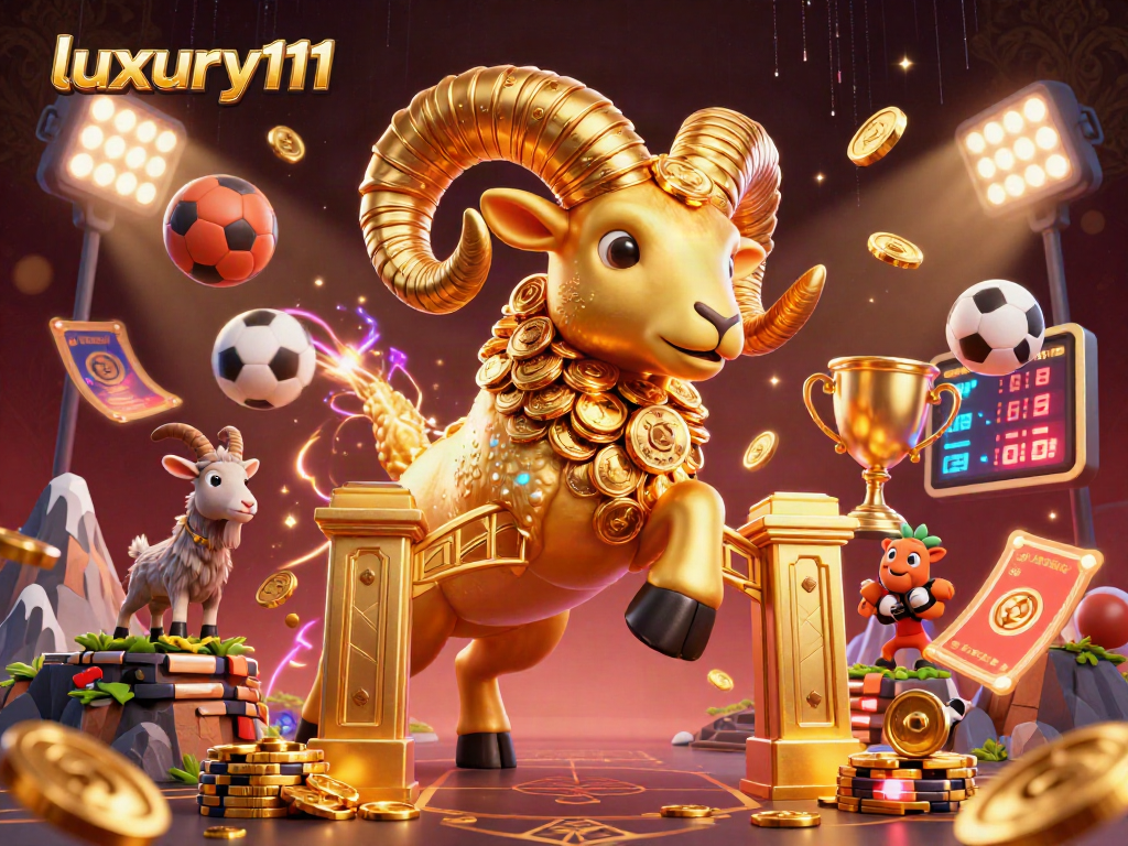 Experience the thrill of luxury111 with a dynamic casino scene featuring a golden ram charging towards a golden gate.