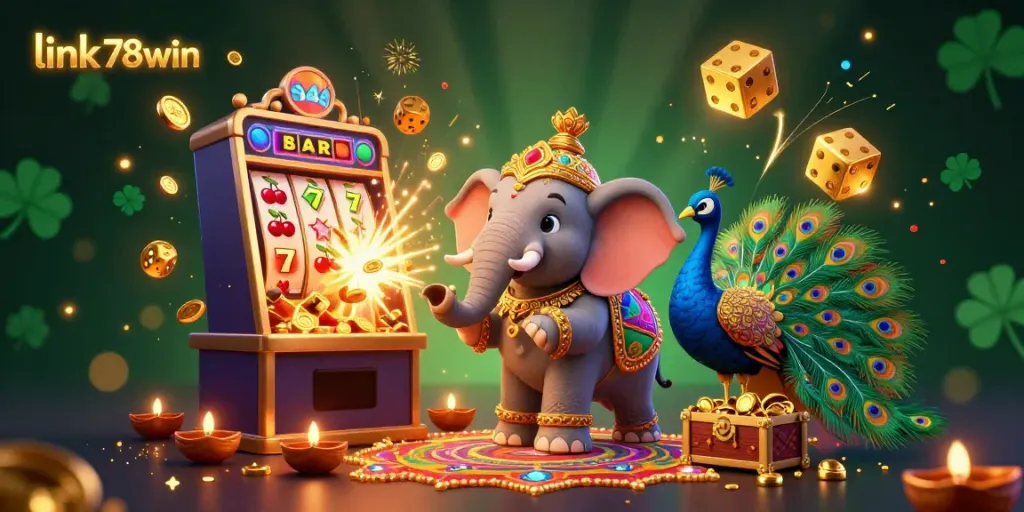 Win big at link 78win with stunning casino-themed 3D artwork showcasing vibrant elements.