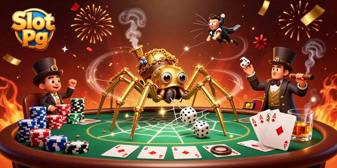 Engage with Slot Pg's thrilling games featuring a steampunk spider and poker elements.