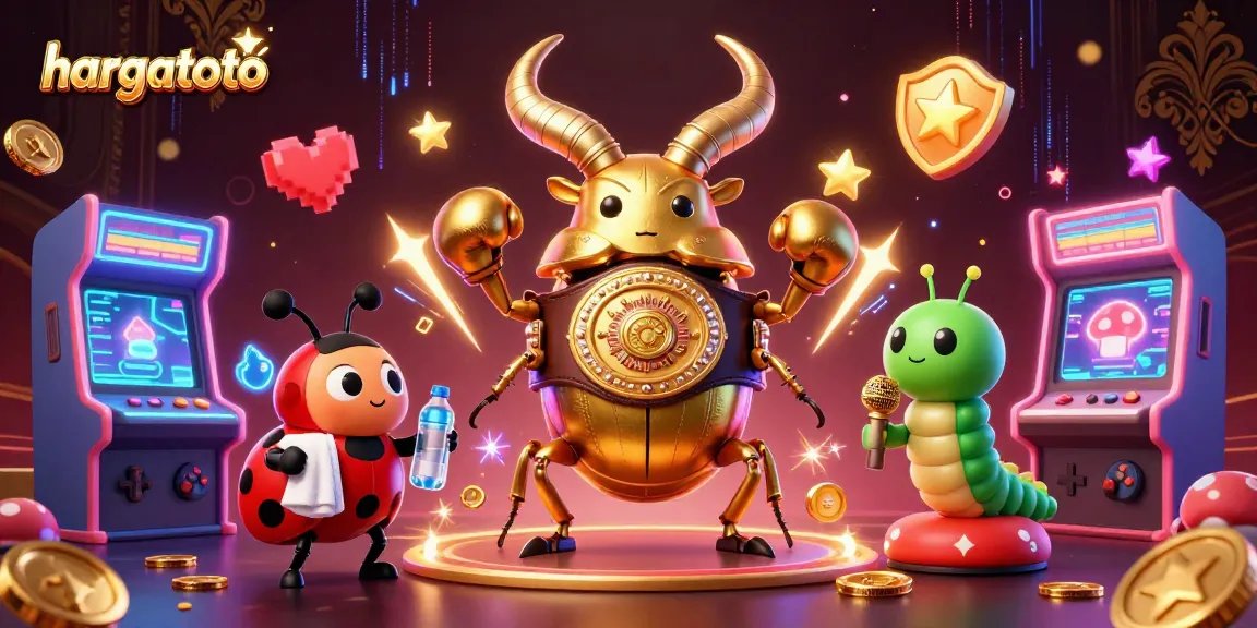 Engage with hargatoto's exciting gaming scene featuring a golden stag beetle champion amidst vibrant casino elements.