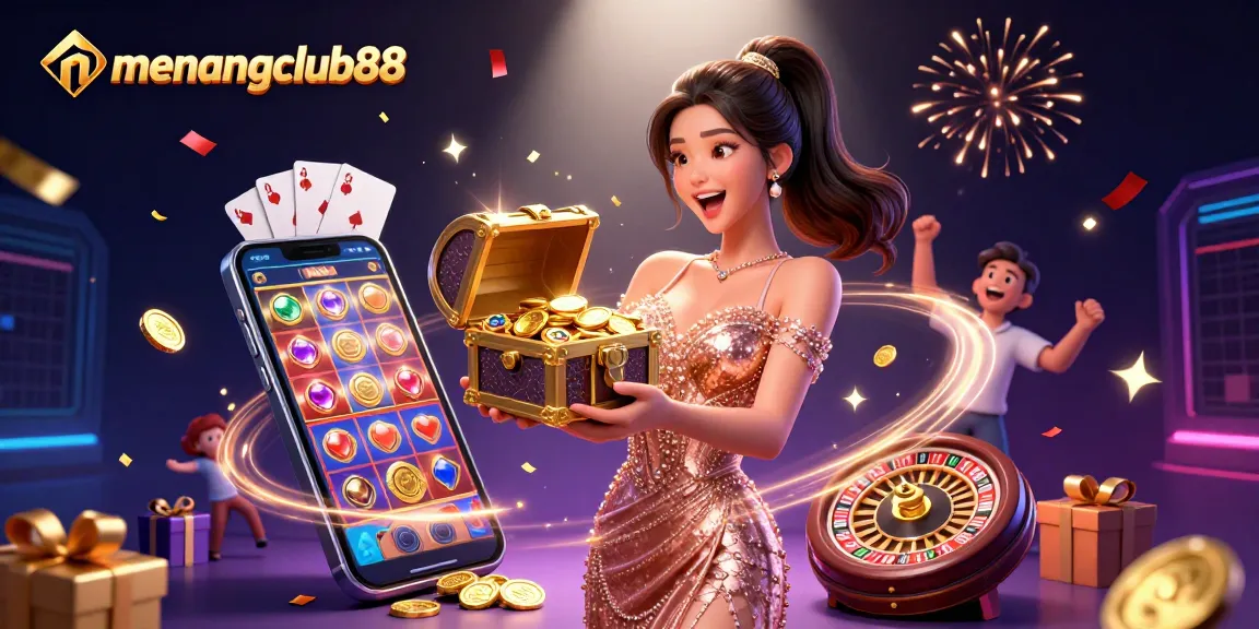 Engage with menangclub88 as a stunning Asian woman unveils treasures in an exhilarating casino scene filled with excitement.