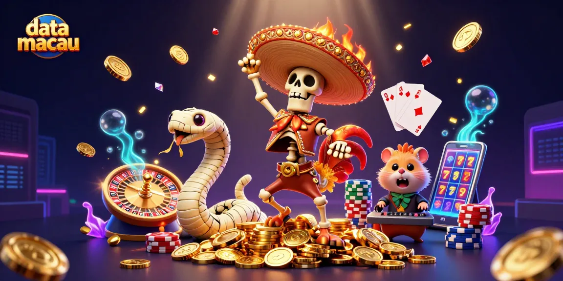Menampilkan data macau, jackpot berlimpah dan permainan kasino yang menarik dalam ilustrasi 3D kartun.