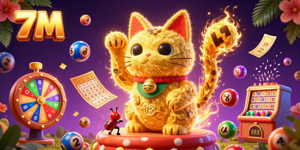 Experience thrilling moments with 7M as colorful lottery balls and dynamic casino symbols sparkle in a vibrant illustration.
