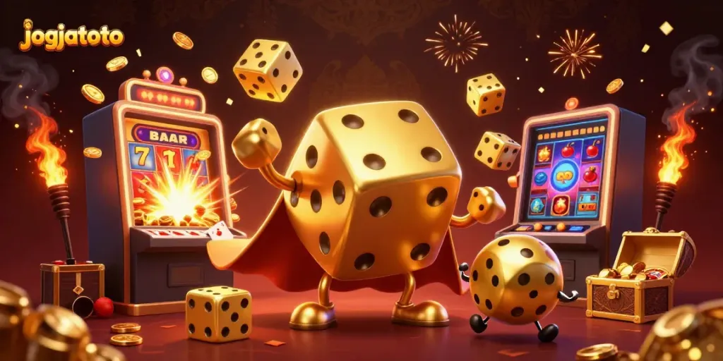 Engage in thrilling lottery action with jogjatoto featuring dynamic golden dice and exciting game elements.