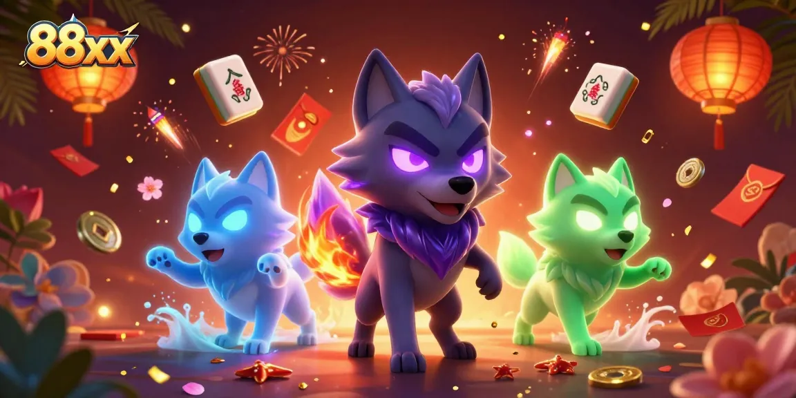 Experience the excitement of 88xx gaming with animated wolf characters in a vibrant casino scene.