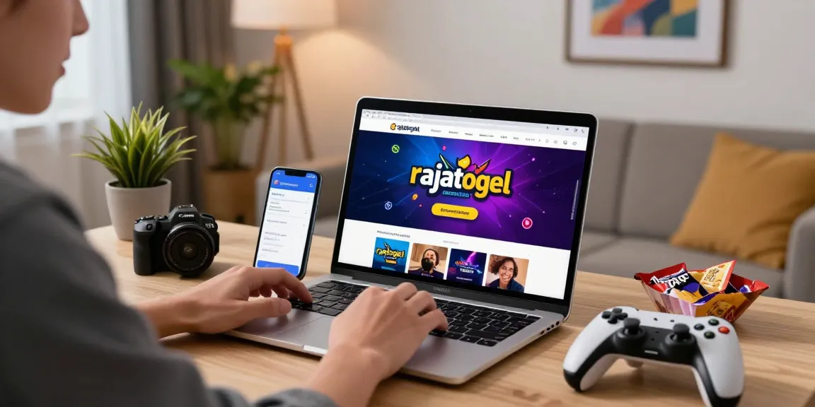 Pengguna bermain di situs rajatogel dengan laptop dan smartphone di meja.
