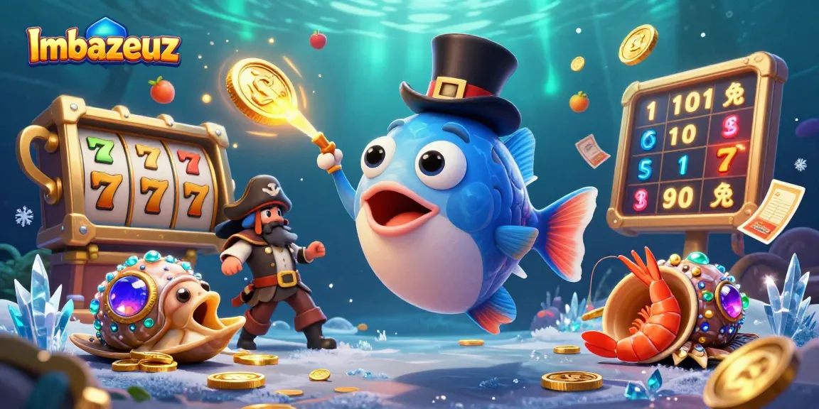 Menangkan hadiah besar di Imbazeuz dengan permainan slot yang menampilkan ikan pemancing ber-hati dan uang koin yang bersinar.