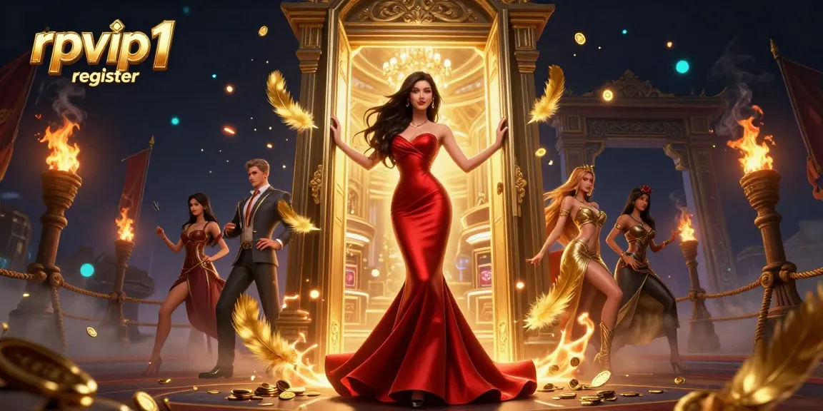 Experience the thrill of rpvip1 register with vibrant casino elements, golden coins, and a stunning Asian model.
