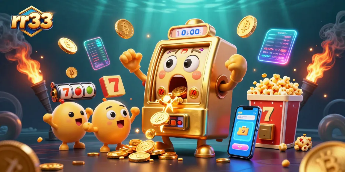 Menangkan jackpot di RR33 dengan mesin slot berwarna emas yang ceria dan karakter lucu lainnya.