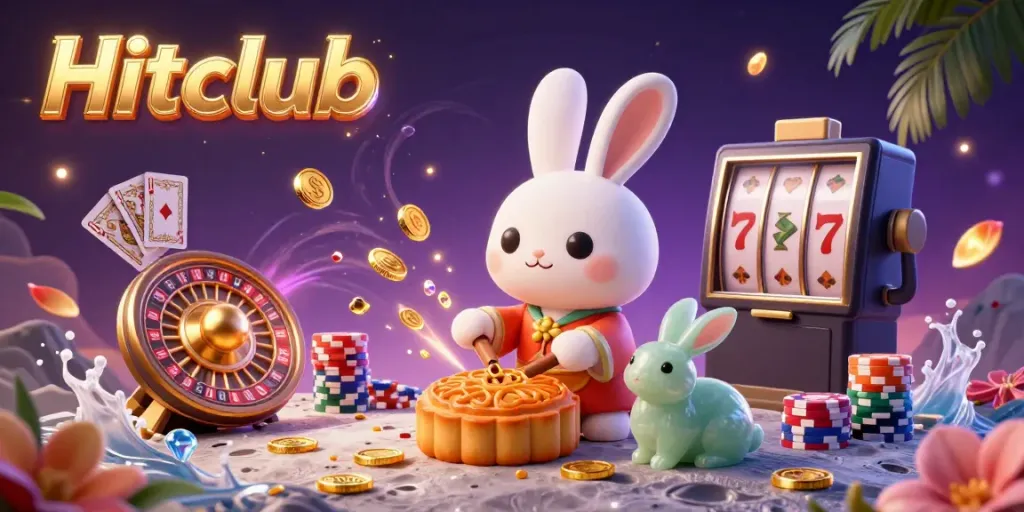 Hitclub unleashes excitement with a charming moon rabbit and jade companion at a lunar casino, revealing poker treasures.