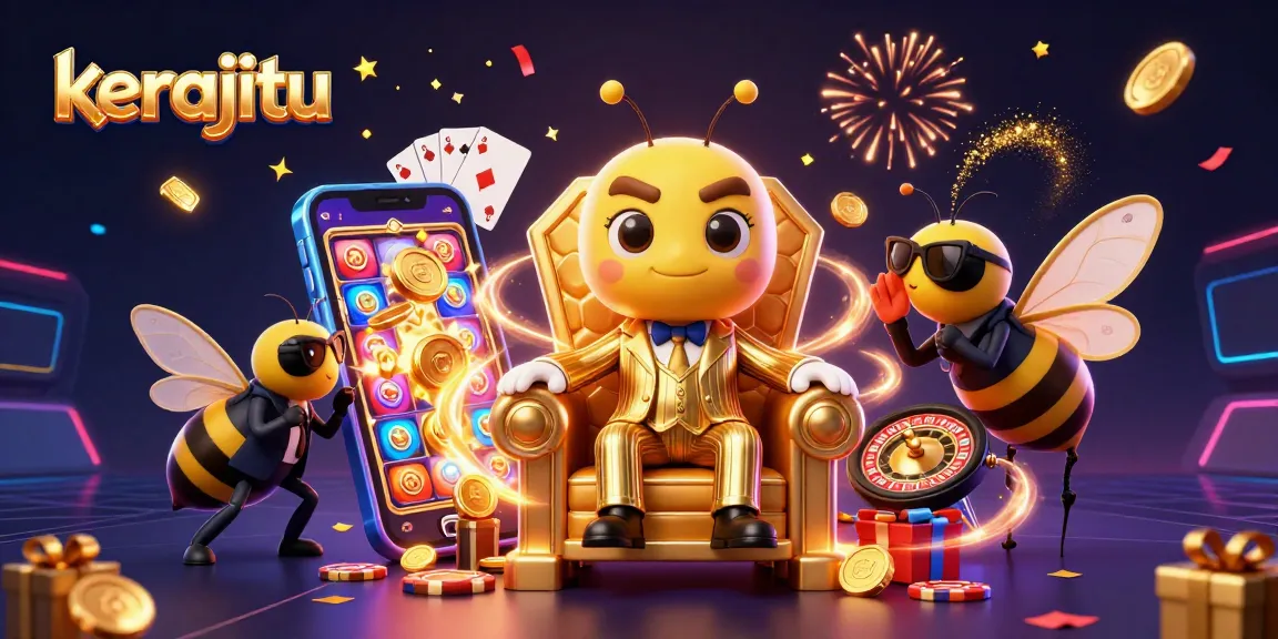 Gambar kerajitu menampilkan bos gangster lebah dalam kasino, menyebarkan chip poker dan koin emas.
