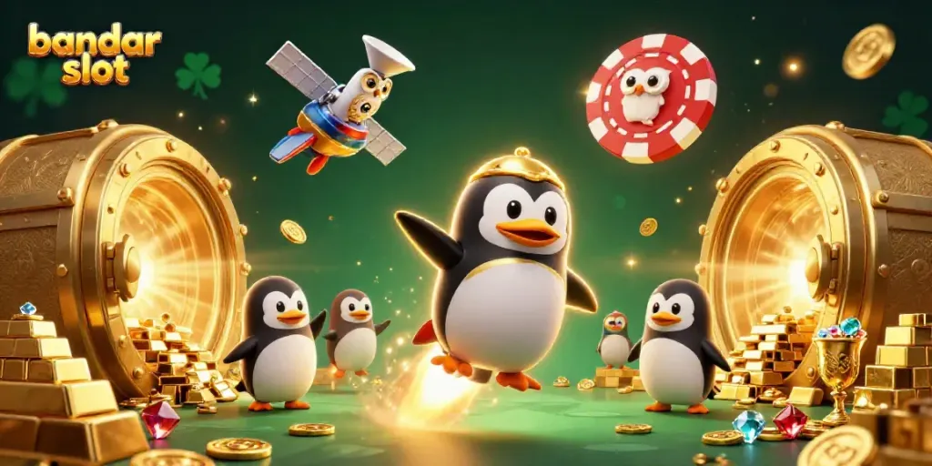 Bandar slot menawarkan pengalaman bermain slot yang seru dengan penguin emas dan harta karun yang melimpah.