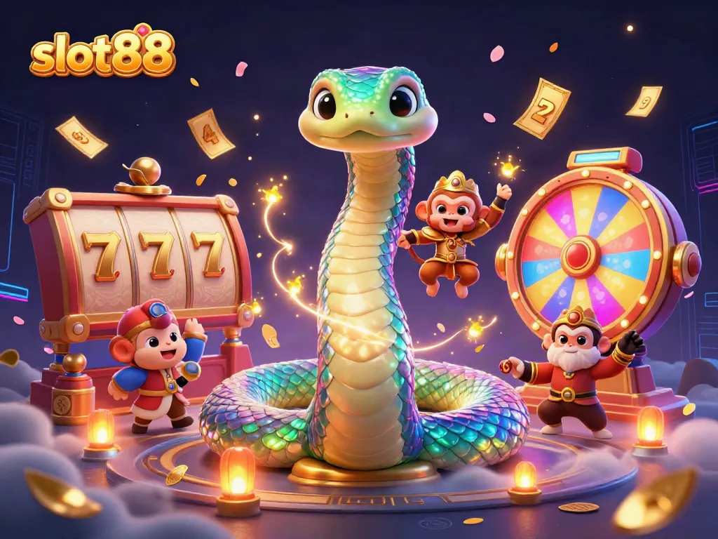 Spin the reels with slot88 in a vibrant, playful 3D digital casino scene.