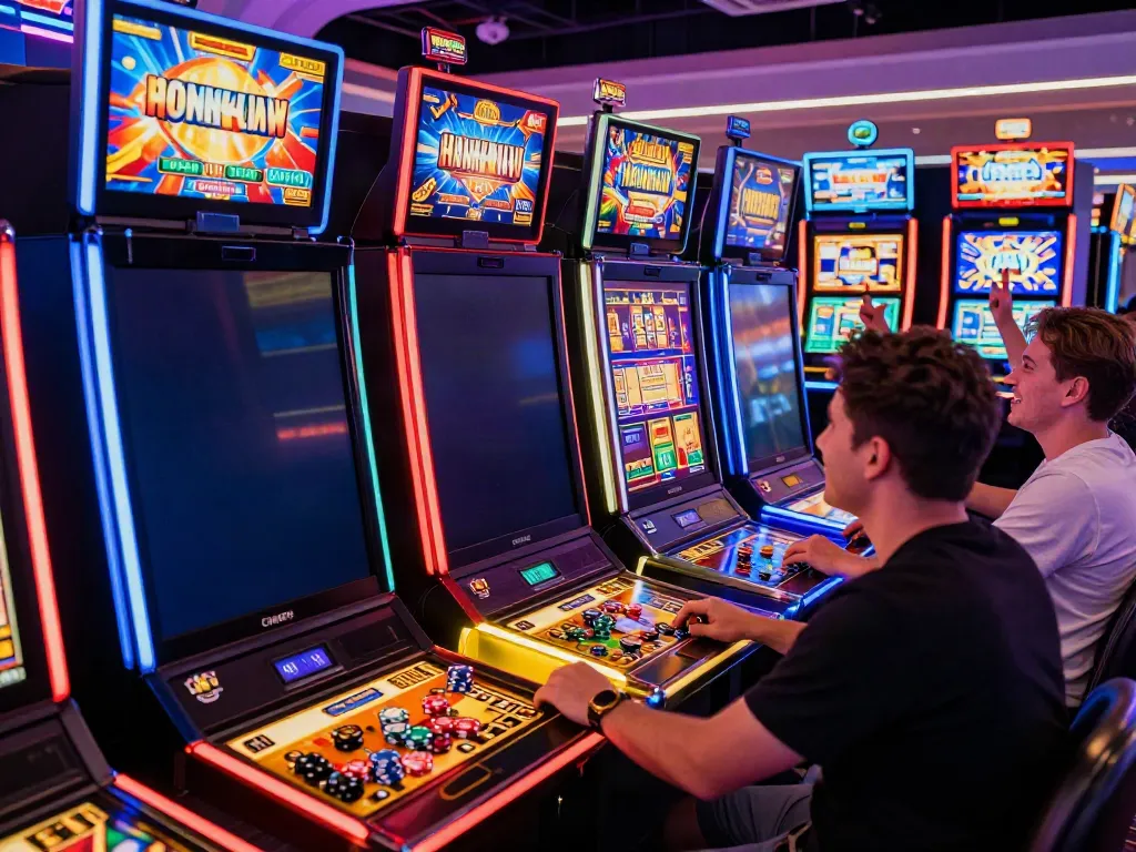 ASLOTRE di situs slot gacor dengan pemain yang merayakan kemenangan dan suasana penuh warna