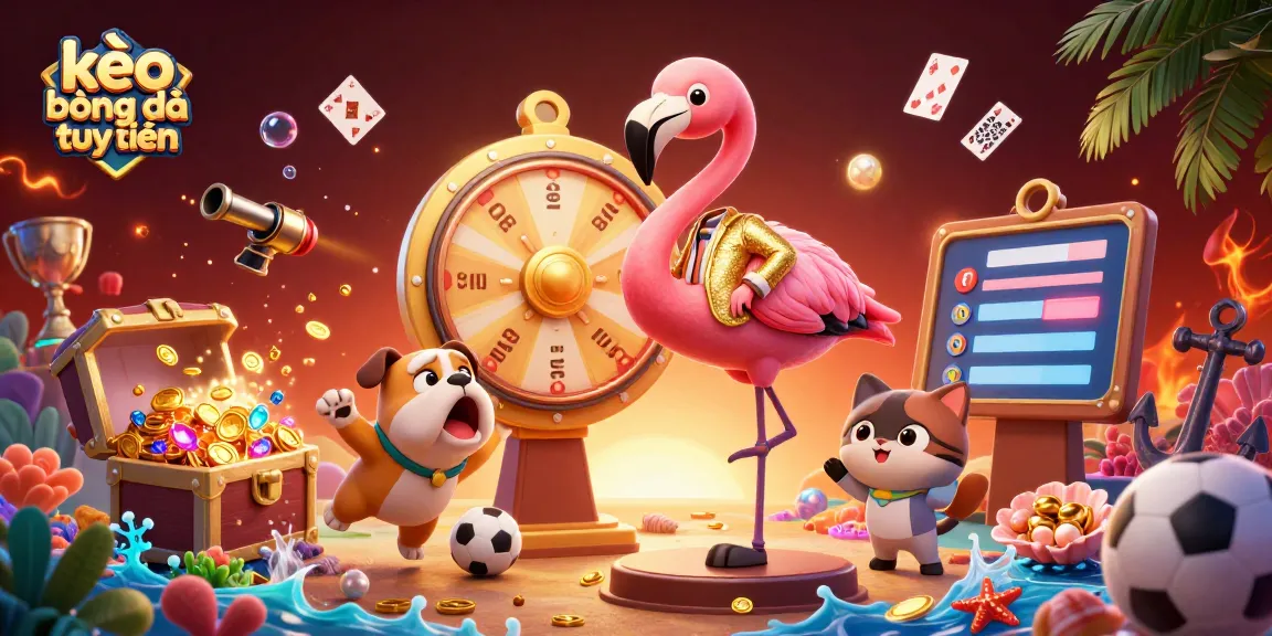 Engage in kèo bóng đá trực tuyến with vibrant sports betting elements and dynamic characters in action.