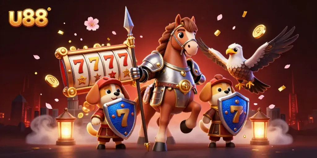 Experience thrilling slots with u88 featuring action-packed visuals of knights, lucky 7s, and vibrant animations.