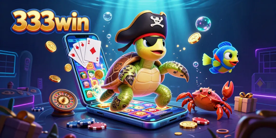 333win features a pirate turtle and friends enjoying vibrant slot games, bringing underwater excitement to gaming.