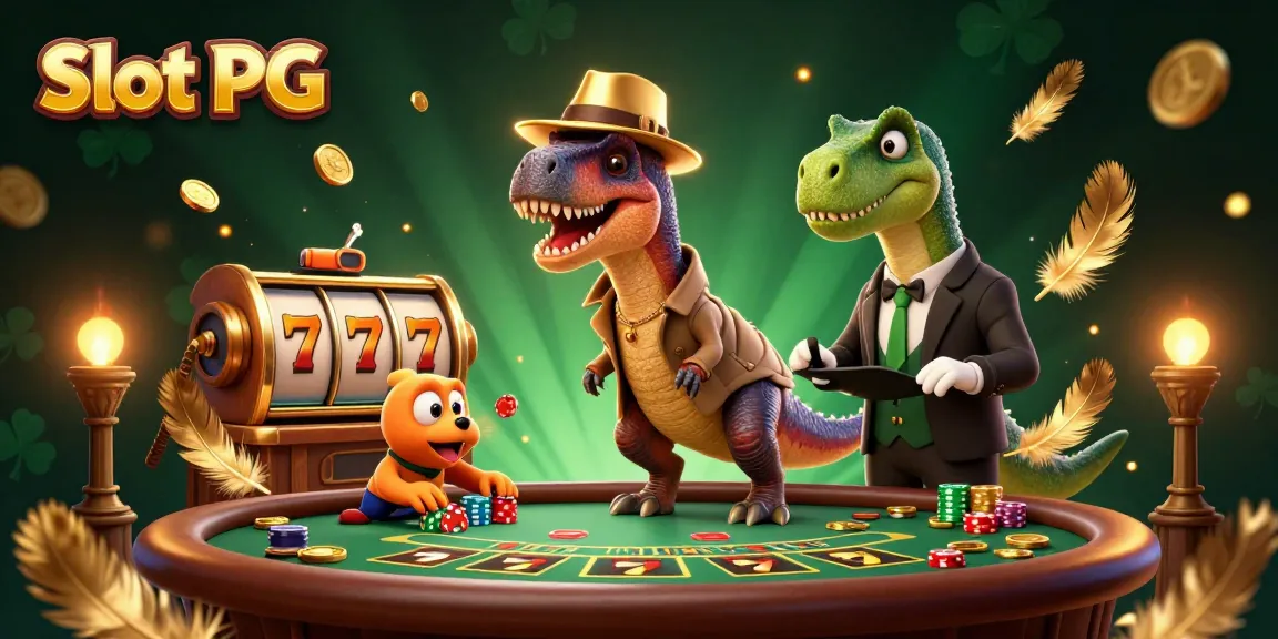 Experience the excitement of Slot PG with a velociraptor card counter and dynamic casino atmosphere.