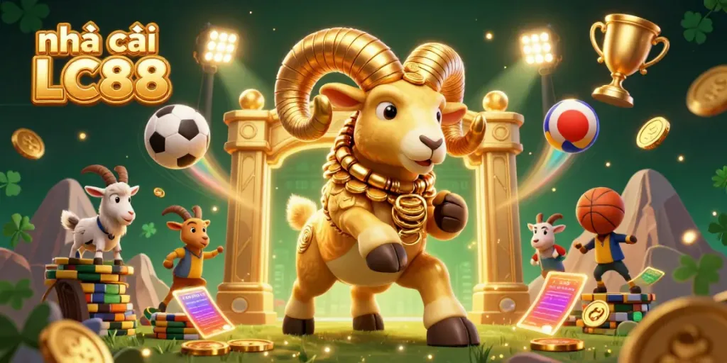 Experience gambling excitement at nhà cái LC88 with dynamic 3D illustration featuring thrilling sports betting elements.
