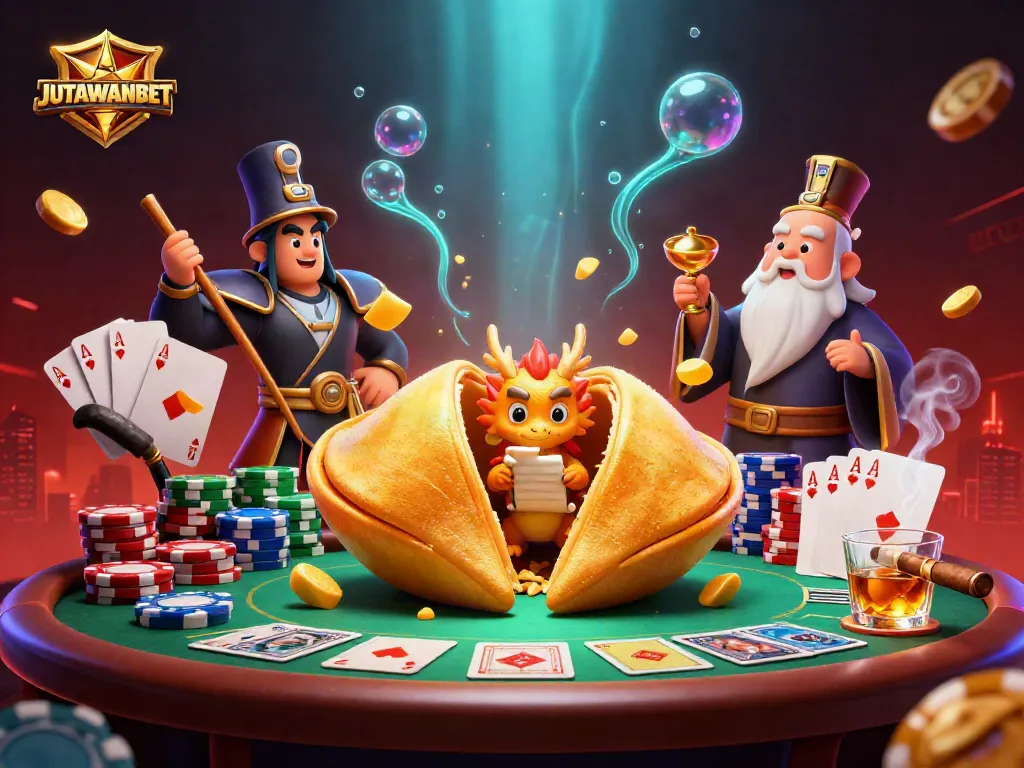 Engage with JUTAWANBET winning strategies amidst vibrant casino-themed elements in this unique illustration.