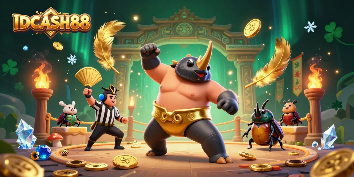 Experience thrilling gameplay with IDCASH88 in this vibrant 3D casino illustration featuring a sumo champion.