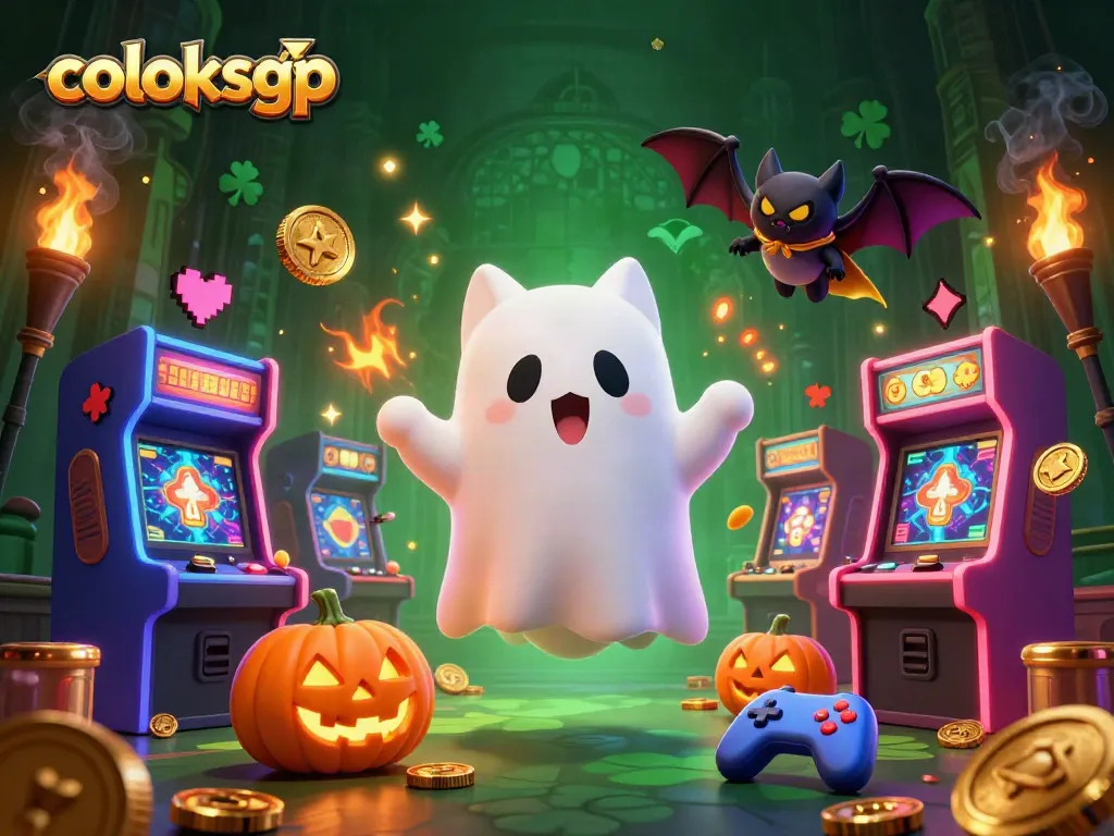 Tingkatkan pengalaman bermain coloksgp dengan karakter kucing hantu lucu yang mengapung melalui mesin slot berwarna-warni.
