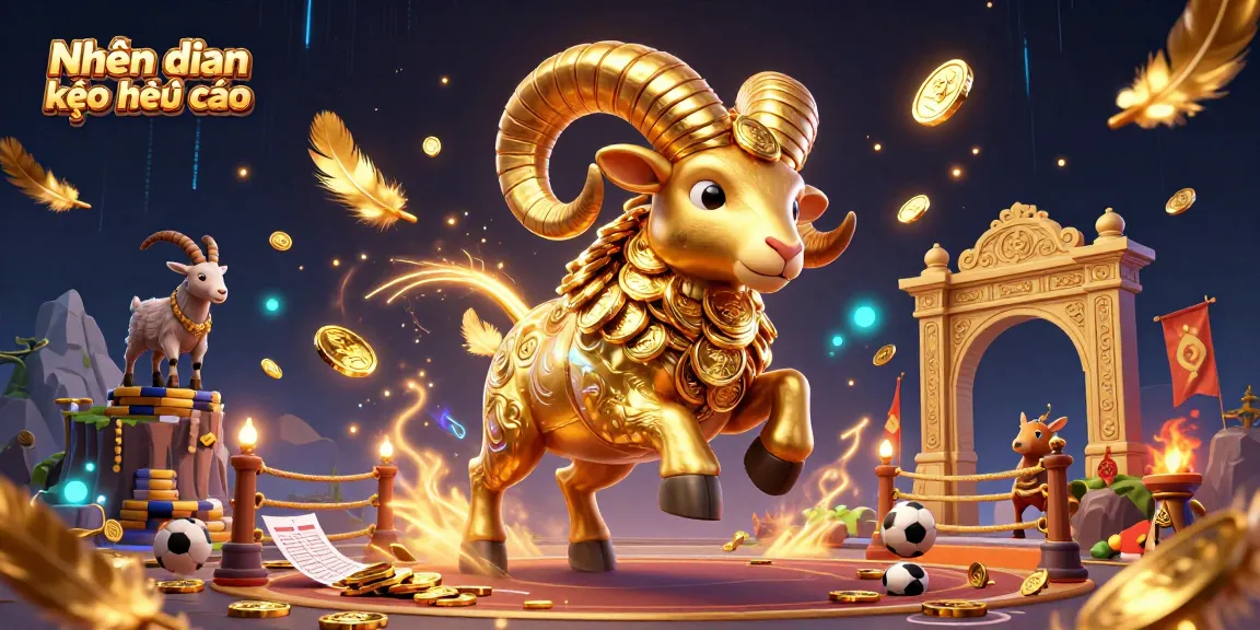 Engage in strategic sports betting with Nhận định kèo nhà cái featuring a dynamic golden ram and betting elements
