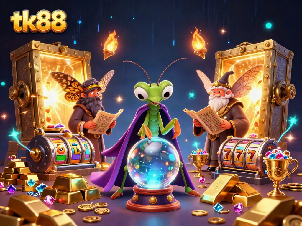 Engage with tk88's online gaming magic through a vibrant casino-themed 3D illustration.