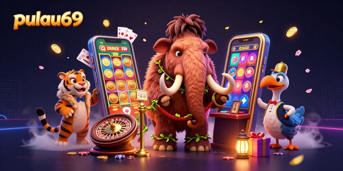 Welcome to pulau69, where the vibrant world of online casino gaming comes alive amidst a bustling scene of characters.