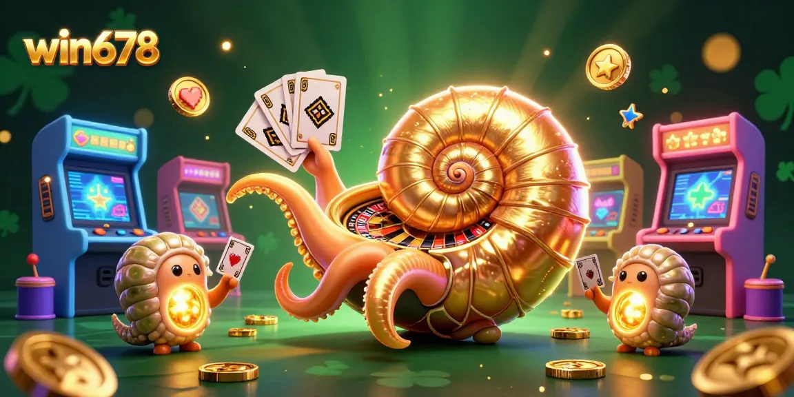 Experience the thrill at win678 with a dazzling 3D casino illustration depicting an ancient nautilus roulette wheel.