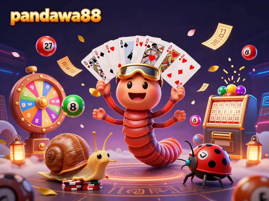 Permainan pandawa88 dengan dealer unik dan elemen keberuntungan, kartu dan chip berserakan.