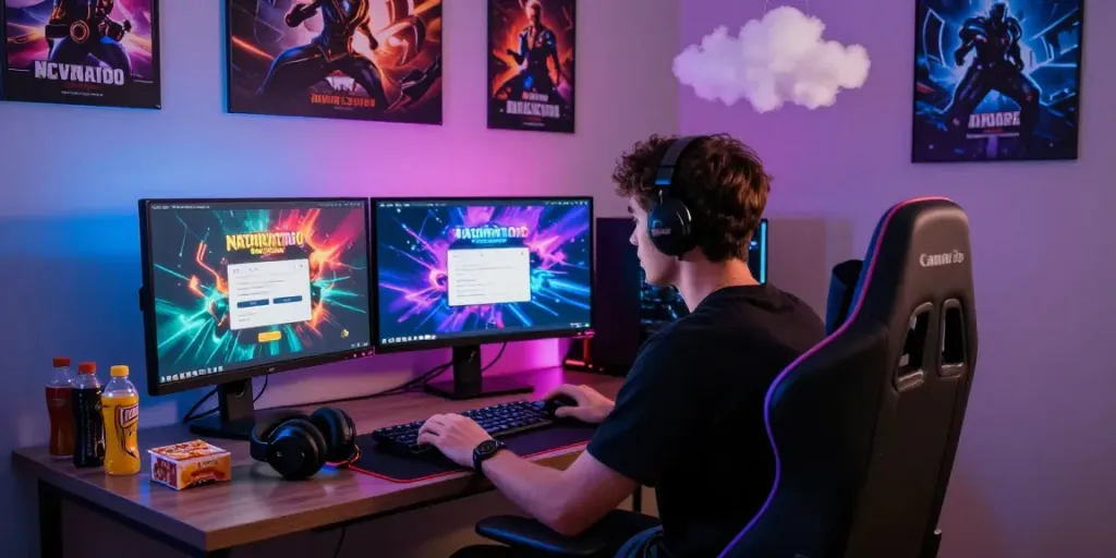 Proses login natunatoto di ruang bermain yang nyaman dengan pencahayaan RGB.