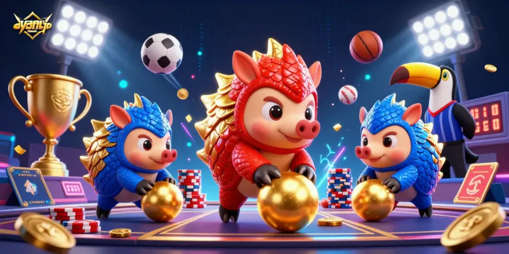 Experience thrilling games at ayamjp with competitive pangolins competing in a vibrant casino scene.