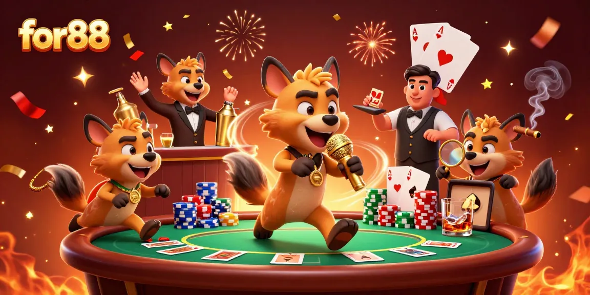 Experience the thrill of for88 with hyenas in a lively casino scene featuring poker games and vibrant energy.