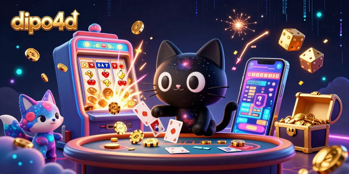 Dive into the gaming energy of dipo4d, where cosmic characters attract golden chips in a vibrant casino scene.