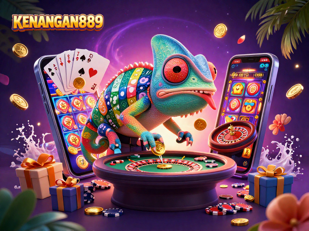 Experience thrilling play at KENANGAN889 with an interactive chameleon casino owner and gaming elements.