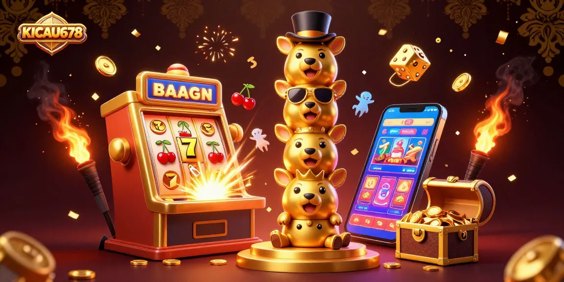 KICAU678 unleashes excitement with dynamic slot machines and golden elements creating a thrilling casino scene.