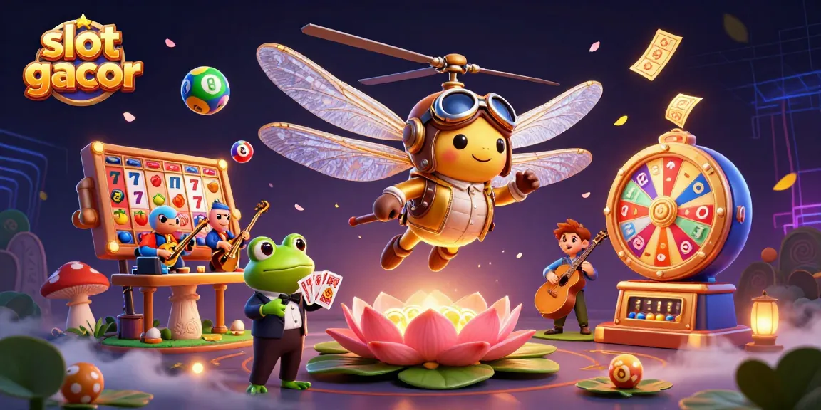 Engage with slot gacor thrills in a lively casino scene featuring animated characters.