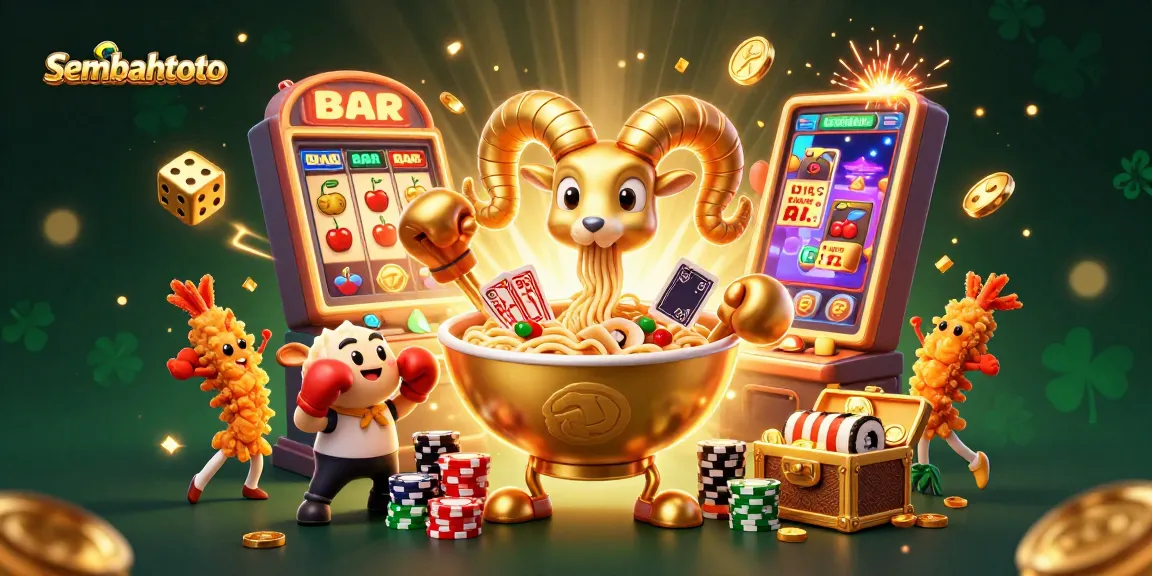 Experience the excitement of sembahtoto with a vibrant 3D casino scene featuring a golden ramen bowl dealer.