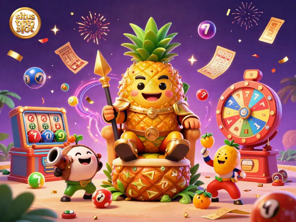 Permainan situs toto slot dengan karakter kartun berdimensi dan elemen kasino yang menarik.