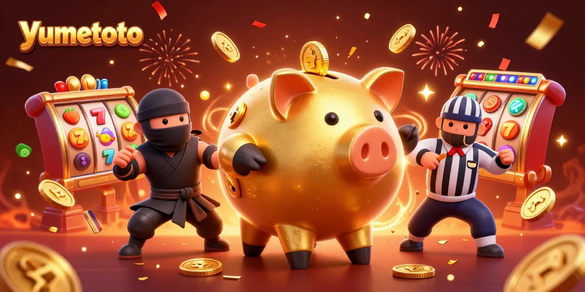 Spin wins with yumetoto's jackpot reels as golden coins and vibrant symbols fill the scene.