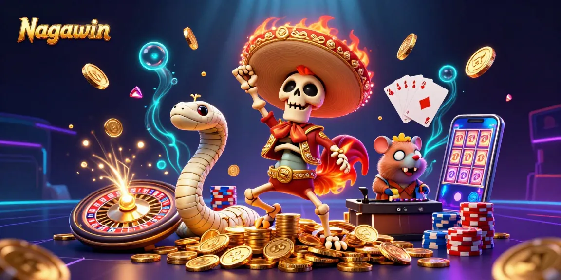 Nagawin showcases a vibrant casino scene with lively characters and dynamic gaming elements.
